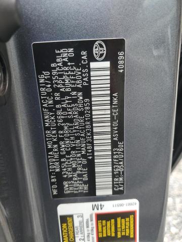 4T4BF3EK3BR102859 - 2011 TOYOTA CAMRY BASE 灰色 照片 12
