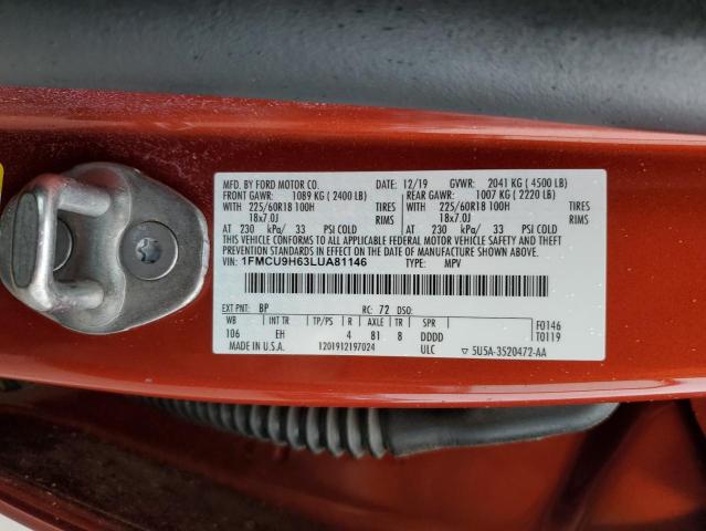 1FMCU9H63LUA81146 - 2020 FORD ESCAPE SEL ORANGE photo 13