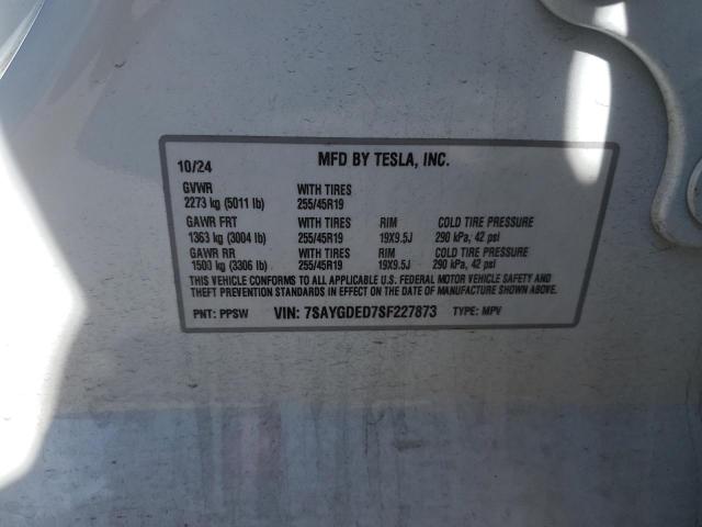7SAYGDED7SF227873 - 2025 TESLA MODEL Y WHITE photo 12