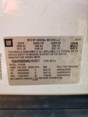 1GKKRSKD4HJ101871 - 2017 GMC ACADIA LIM SLT-2 WHITE photo 12