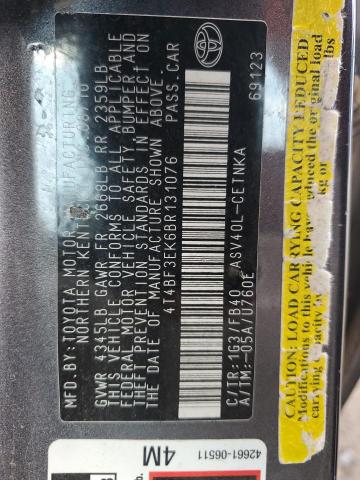 4T4BF3EK6BR131076 - 2011 TOYOTA CAMRY BASE Մոխրագույն լուսանկար 12