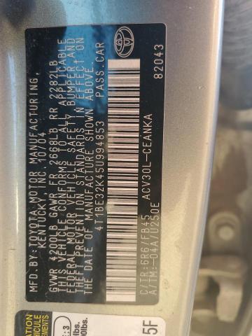 4T1BE32K45U994853 - 2005 TOYOTA CAMRY LE GRAY photo 12