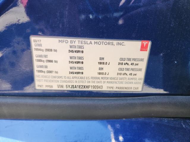 5YJSA1E2XHF190943 - 2017 TESLA MODEL S BLUE photo 12