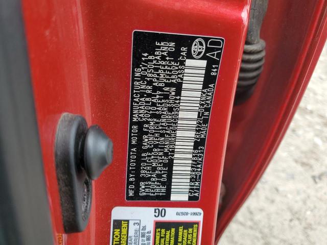 2T1BURHE0EC095044 - 2014 TOYOTA COROLLA L Қызыл фото 13