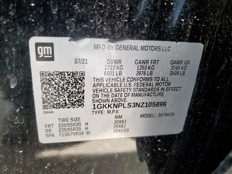 1GKKNPLS3NZ105896 - 2022 GMC ACADIA DENALI BLACK photo 13