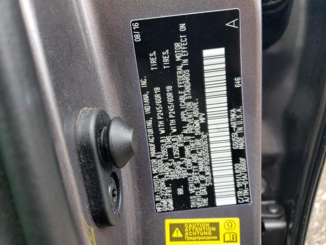 5TDJKRFH2GS502628 - 2016 TOYOTA HIGHLANDER XLE GRAY photo 12