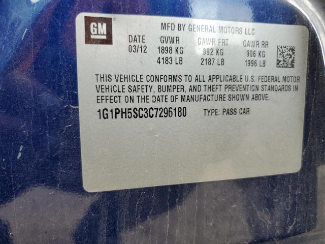 1G1PH5SC3C7296180 - 2012 CHEVROLET CRUZE LTZ BLUE photo 12