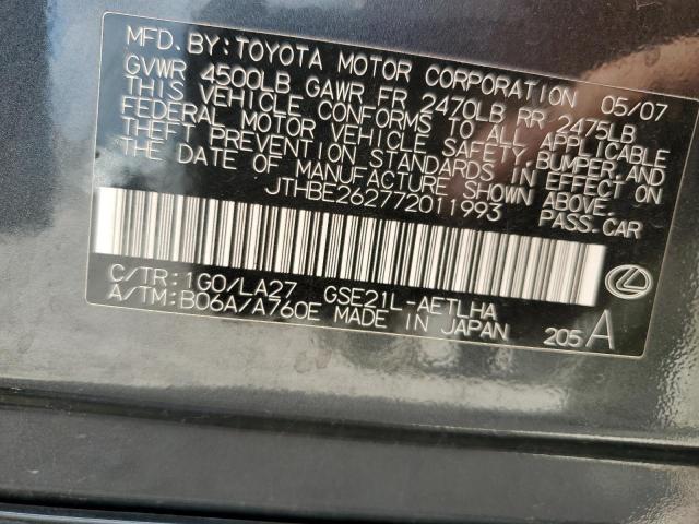 JTHBE262772011993 - 2007 LEXUS IS 350 GRAY photo 12