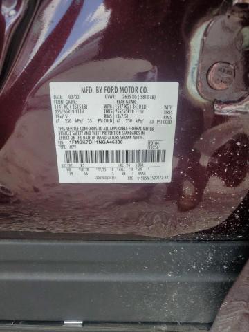 1FMSK7DH1NGA46300 - 2022 FORD EXPLORER XLT BURGUNDY photo 13