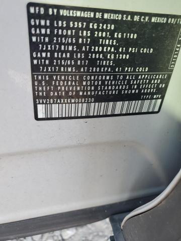 3VV2B7AXXKM008230 - 2019 VOLKSWAGEN TIGUAN SE WHITE photo 12