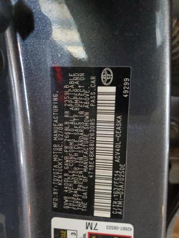 4T1BE46K68U263085 - 2008 TOYOTA CAMRY CE CHARCOAL photo 12
