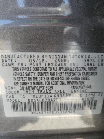 3N1AB7AP0JY318939 - 2018 NISSAN SENTRA S GRAY photo 12
