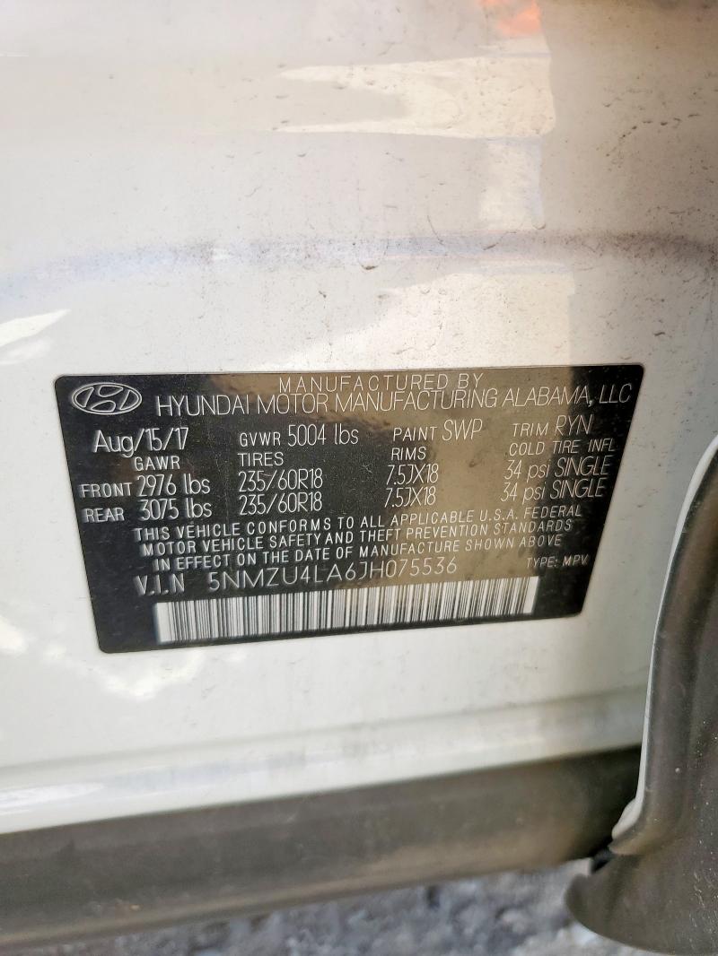 5NMZU4LA6JH075536 - 2018 HYUNDAI SANTA FE S თეთრი ფოტო 14