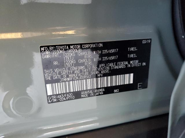 JTMRWRFV2KJ008563 - 2019 TOYOTA RAV4 XLE მწვანე ფოტო 13
