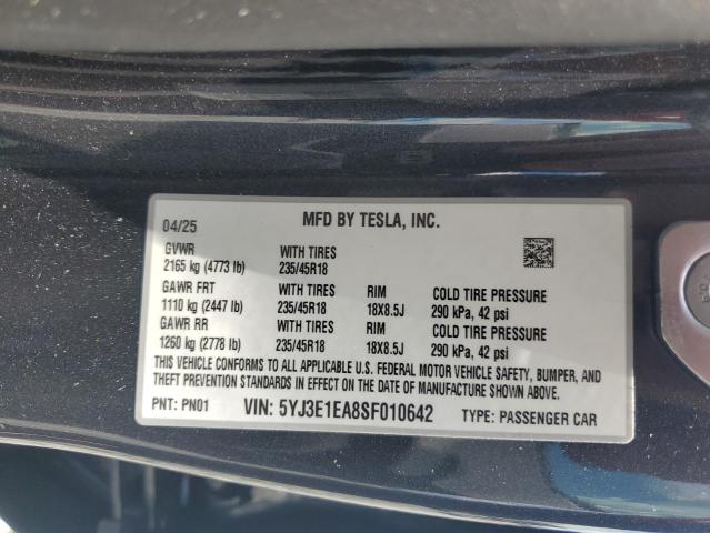 5YJ3E1EA8SF010642 - 2025 TESLA MODEL 3 GRAY photo 13