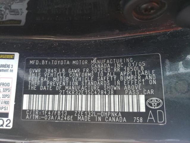 2T1KR32E15C428438 - 2005 TOYOTA COROLLA MA XR BLACK photo 12