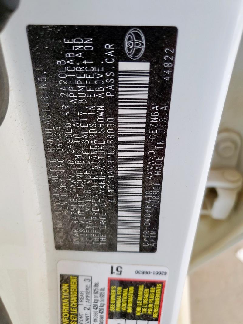 4T1C11AK9PU158030 - 2023 TOYOTA CAMRY LE WHITE photo 12