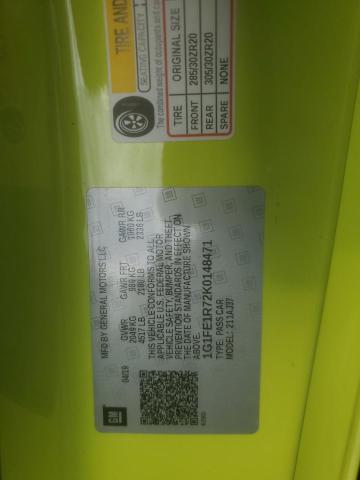 1G1FE1R72K0148471 - 2019 CHEVROLET CAMARO SS YELLOW photo 12