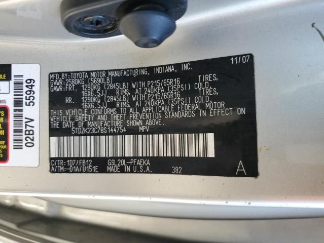 5TDZK23C78S144754 - 2008 TOYOTA SIENNA CE SILVER photo 13