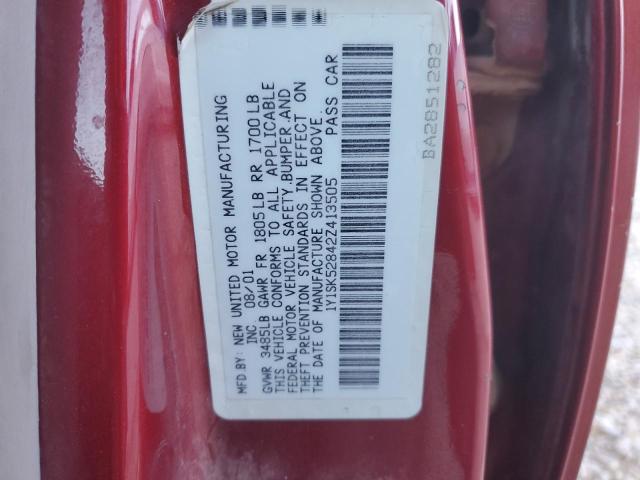 1Y1SK52842Z413505 - 2002 CHEVROLET GEO PRIZM BASE RED photo 12