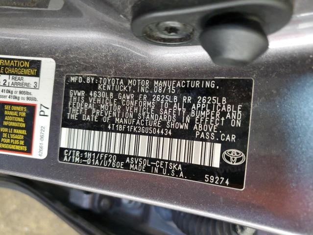 4T1BF1FK3GU504434 - 2016 TOYOTA CAMRY LE GRAY photo 12
