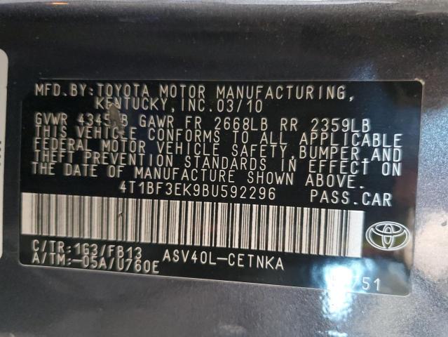 4T1BF3EK9BU592296 - 2011 TOYOTA CAMRY BASE CHARCOAL photo 12