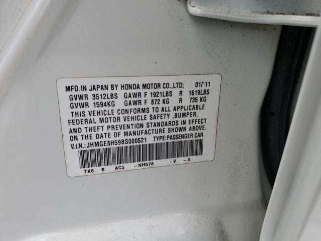 JHMGE8H59BS000521 - 2011 HONDA FIT SPORT WHITE photo 13