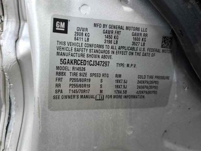 5GAKRCED1CJ347297 - 2012 BUICK ENCLAVE SILVER photo 13