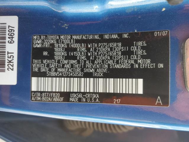 5TBBV54127S450582 - 2007 TOYOTA TUNDRA DOUBLE CAB SR5 BLUE photo 12