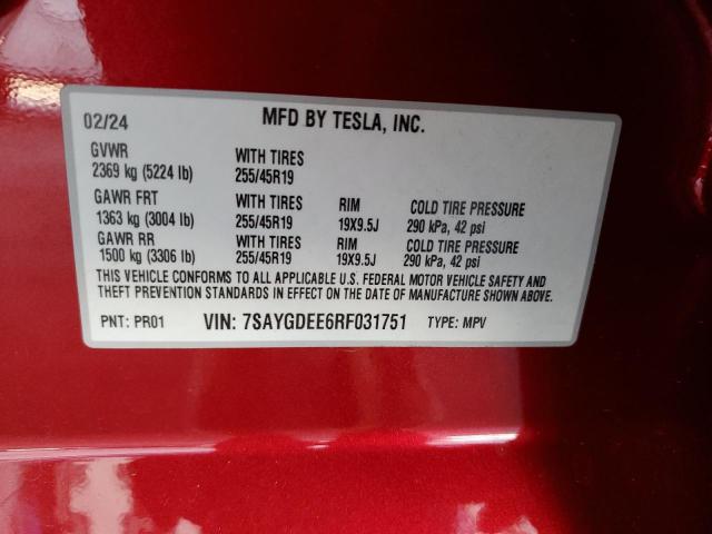 7SAYGDEE6RF031751 - 2024 TESLA MODEL Y 红色 照片 13