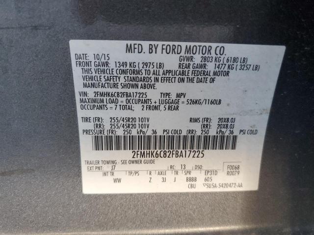 2FMHK6C82FBA17225 - 2015 FORD FLEX SEL GRAY photo 13