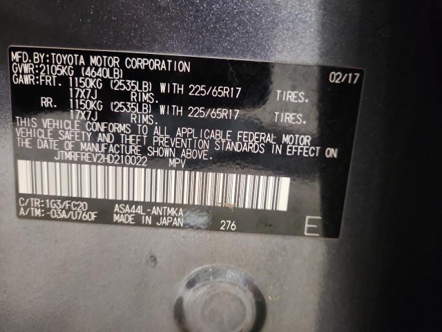 JTMRFREV2HD210022 - 2017 TOYOTA RAV4 XLE GRAY photo 14