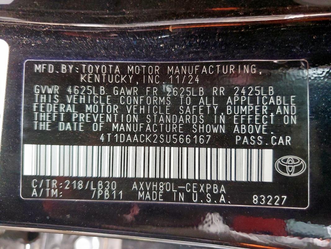 4T1DAACK2SU566167 - 2025 TOYOTA CAMRY XSE BLACK photo 12