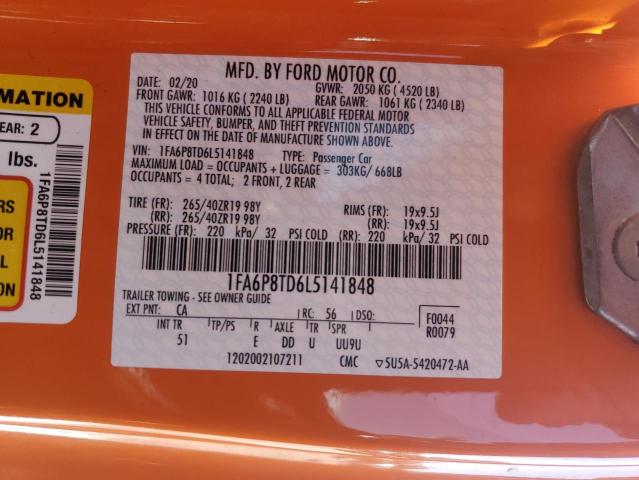 1FA6P8TD6L5141848 - 2020 FORD MUSTANG ORANGE photo 12