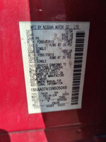 1N6AA07A15N505049 - 2005 NISSAN TITAN XE Қызыл фото 13