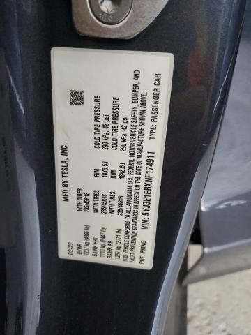 5YJ3E1EBXNF174911 - 2022 TESLA MODEL 3 Boz foto 13