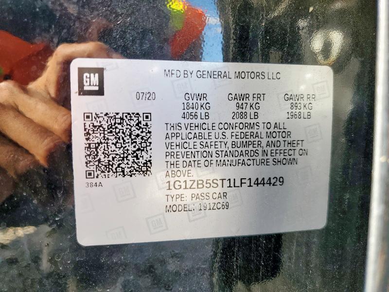 1G1ZB5ST1LF144429 - 2020 CHEVROLET MALIBU LS შავი ფოტო 13