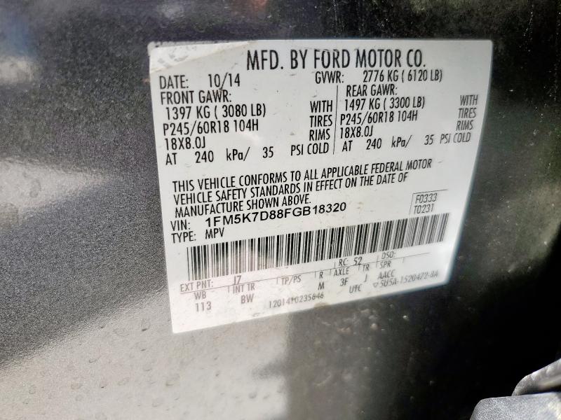 1FM5K7D88FGB18320 - 2015 FORD EXPLORER XLT CHARCOAL photo 14