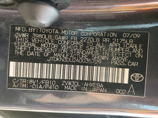 JTDKN3DU2A0035729 - 2010 TOYOTA PRIUS GRAY photo 12