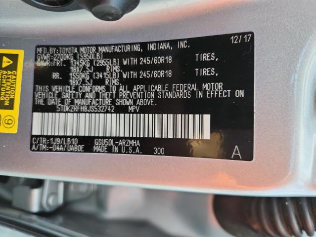 5TDKZRFH8JS532742 - 2018 TOYOTA HIGHLANDER SE ვერცხლისფერი ფოტო 13