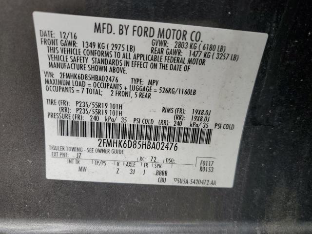 2FMHK6D85HBA02476 - 2017 FORD FLEX LIMITED Boz foto 13