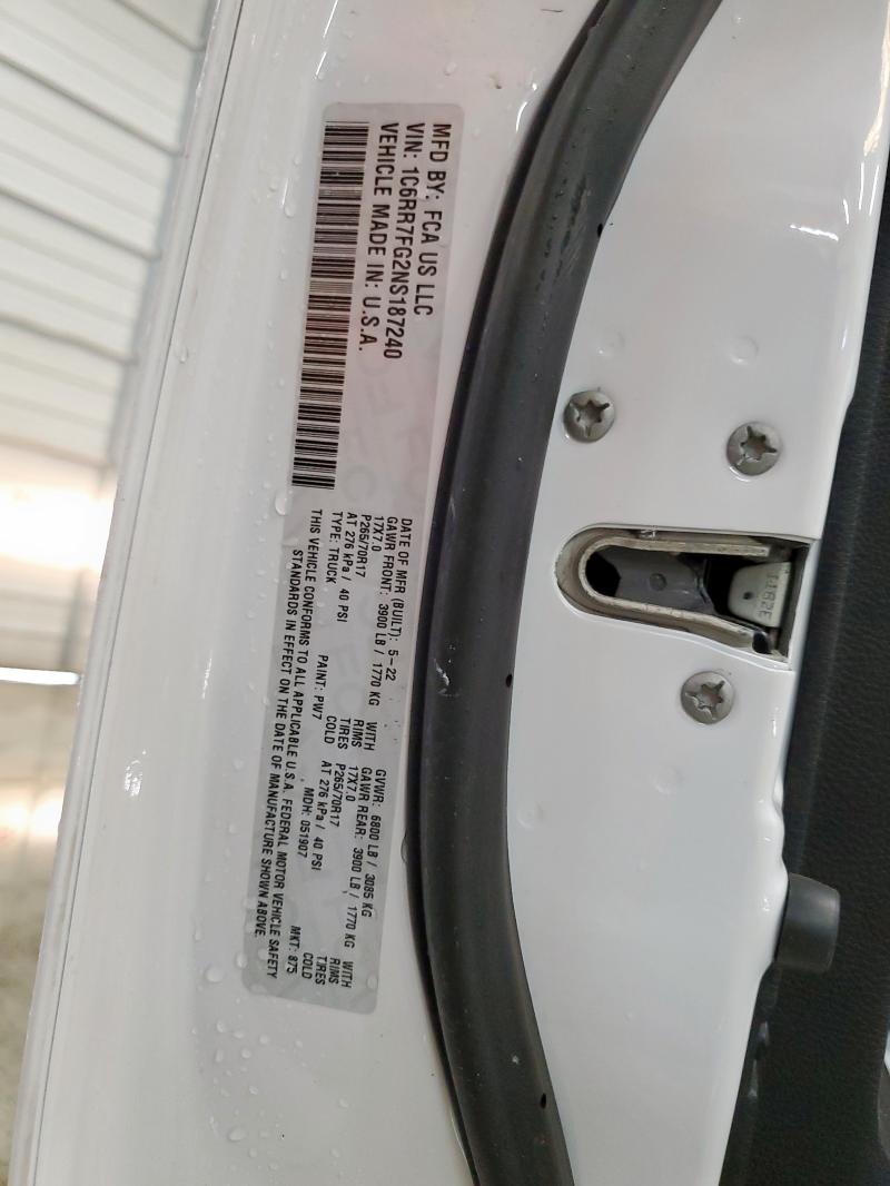 1C6RR7FG2NS187240 - 2022 RAM 1500 CLASSIC TRADESMAN Biały zdjęcie 12