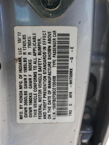 19XFB2F58CE100488 - 2012 HONDA CIVIC LX SILVER photo 12