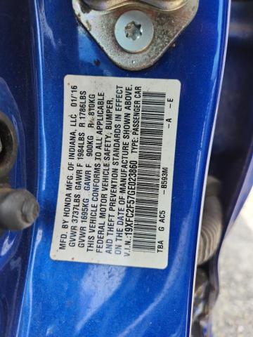 19XFC2F57GE023860 - 2016 HONDA CIVIC LX Niebieski zdjęcie 12