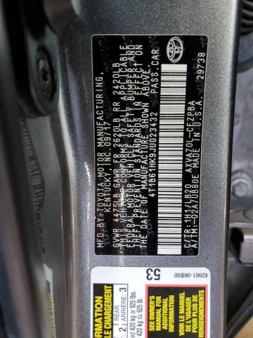 4T1B61HK9JU023432 - 2018 TOYOTA CAMRY XSE CHARCOAL photo 13