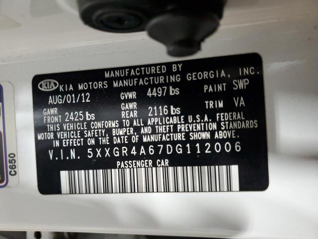 5XXGR4A67DG112006 - 2013 KIA OPTIMA SX WHITE photo 12