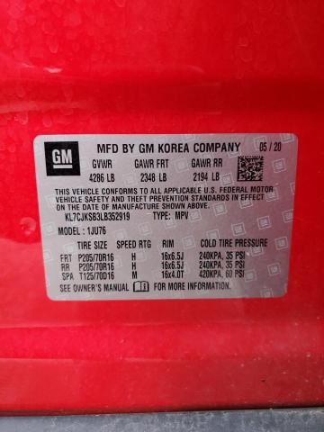 KL7CJKSB3LB352919 - 2020 CHEVROLET TRAX LS RED photo 13