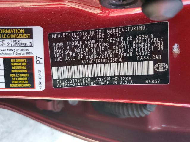 4T1BF1FK4HU725056 - 2017 TOYOTA CAMRY LE RED photo 12