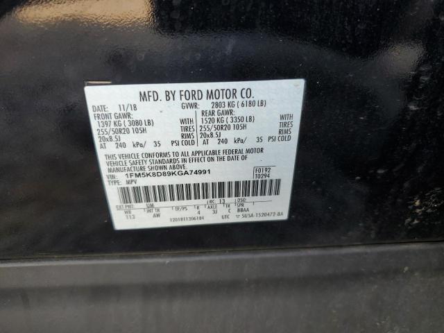 1FM5K8D89KGA74991 - 2019 FORD EXPLORER XLT BLACK photo 13