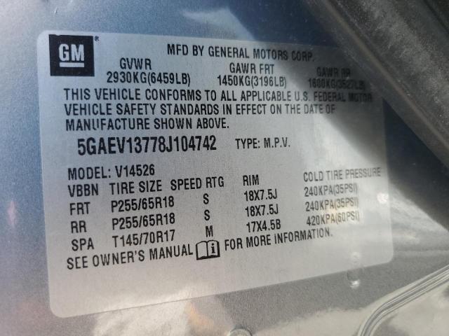 5GAEV13778J104742 - 2008 BUICK ENCLAVE CX TEAL photo 13